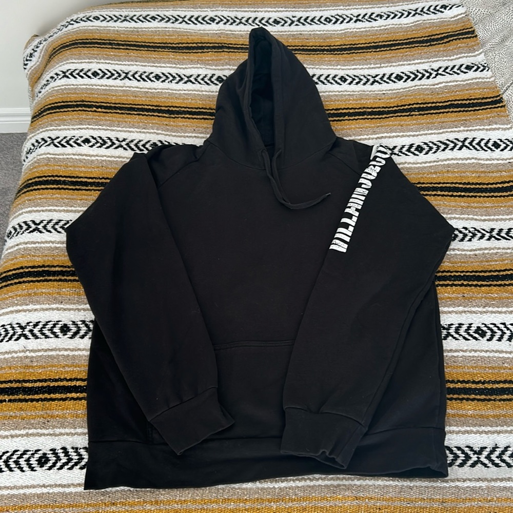Black Pullover Hoodie with Sleeve Script